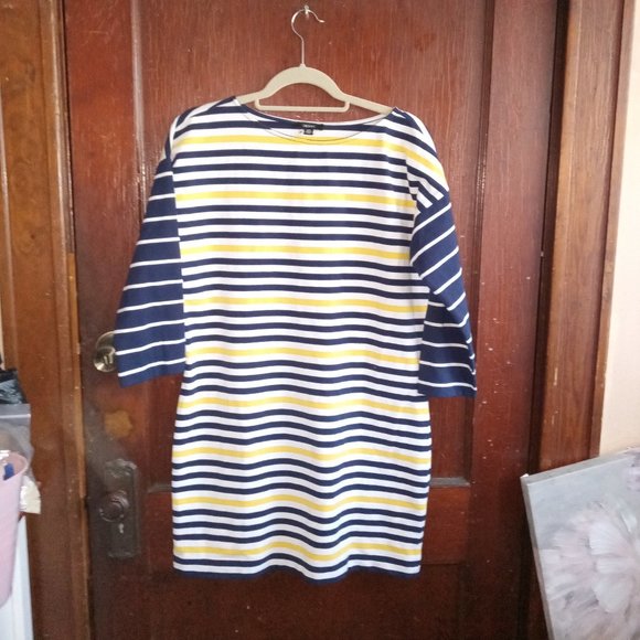 IMNYC Striped Dress Yellow Blue White Medium Offers Welcome! Fall Looks - Picture 1 of 3